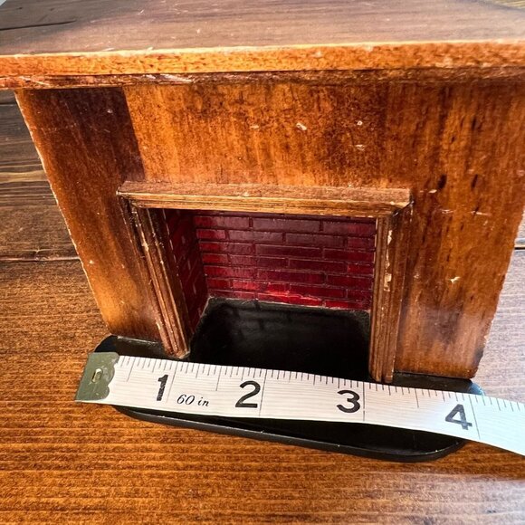 Vintage Miniature Corner Wooden Fireplace Dollhouse Metal Andirons Wood Bellow - Picture 12 of 13